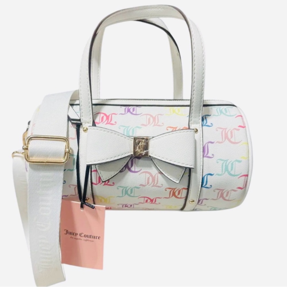 NEW! Juicy Couture White Multicolor signature barrel Bag. Two way crossbody